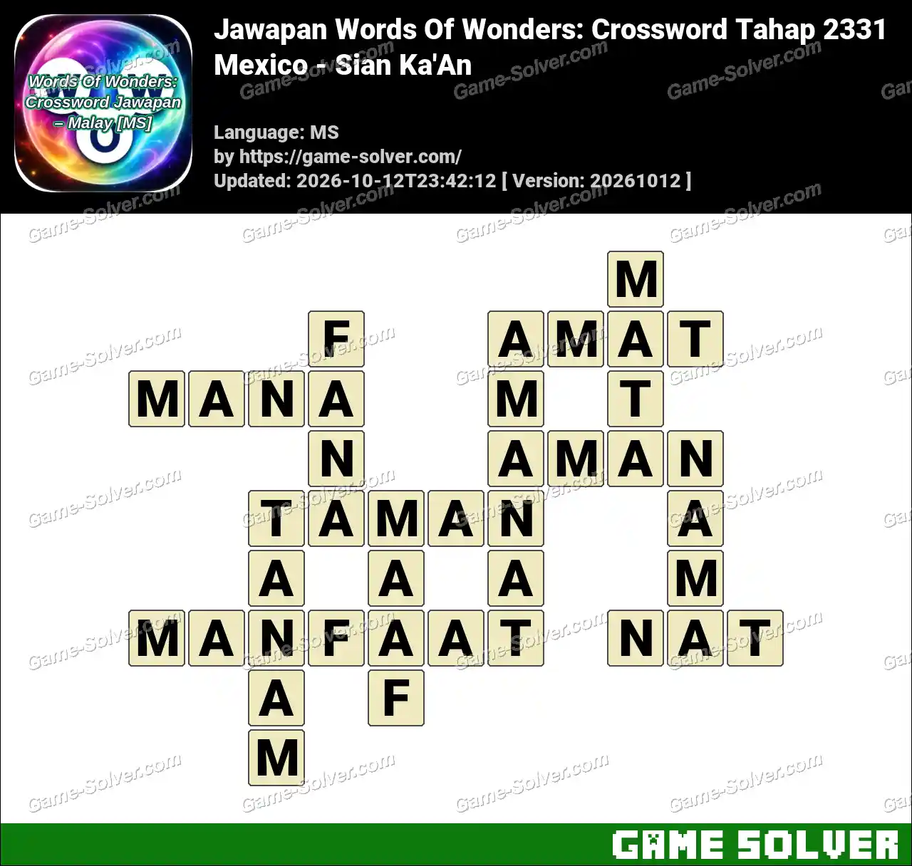 Jawapan Words Of Wonders: Crossword Tahap 2331 – Mexico – Sian Ka’An